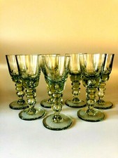 Original Blown Absinthe green Glasses with Facets set of 7 