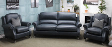 PARKER KNOLL OAKHAM, HENLEY L2 SEATER SOFA+2x ELECTRIC CHAIRS, MIDNIGHT LEATHER