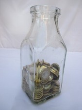 1920s Glass Bottle Money Jar Box Piggy Bank Saving Takes £2 Coins Moneybox