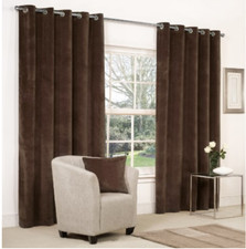 CHENILLE HEAVY & THICK FULLY LINED CURTAINS RING TOP in  CHOCOLATE BROWN  ex B&Q