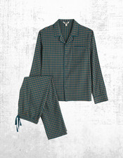 Men’s Seasalt Pyjama Set Flannel Pure Cotton Checked Collared Dark Teal