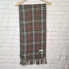 Genuine Burberry Lambswool scarf Nova Check 160cm X 30cm Chocolate Brown Tassels
