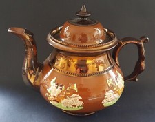 Prattware copper lustre vintage Victorian antique large teapot