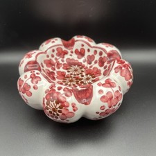 Deruta Pottery Ashtray-Chunky Pink Floral Pattern-Late 20th Century Italian