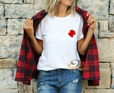 Poppy - Ladies T Shirt Fashion Crew neck Printed pocket Flower Top 100% Cotton