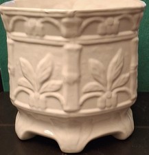 Large White Hexagon Footed Embossed Planter 10" x 10" Heavy