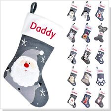 Personalised XMAS STOCKING / Grey Silver Stockings / Santa Rudolf Gnome Dogs ++