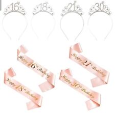 Happy Birthday Silver Tiara Headband Rose Gold Sash 18/30/40/50/60th Girls Crown