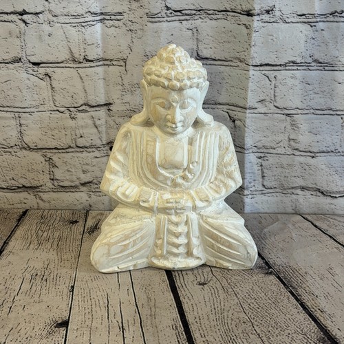 25cm white meditating buddha - white,