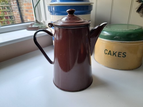 Vintage enamel brown coffee - vintage,