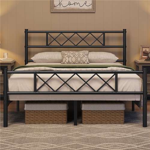 Double bed frame metal slatted - double,