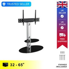 Oval Column TV Stand Unit, VESA Mount, Glass Shelf & Base, Free-Standing, 65"