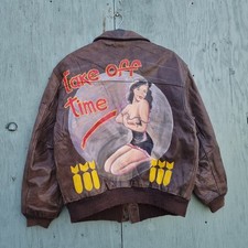 Vtg AVIREX A-2 USAAF 'Take Off Time' Flight Military Leather Jacket Medium