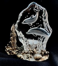Crystal Glass Dolphins Plaque