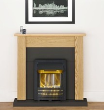 ELECTRIC FIRE OAK FIREPLACE SURROUND BLACK HEARTH BLACK LED PEBBLES BNIB