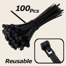 Reusable Cable Ties 250x7.5mm Heavy Duty Releasable Tie Wraps Zip Ties 100 Pack