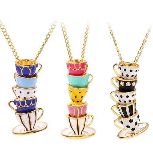 Tea cup necklace gold - gold, chain