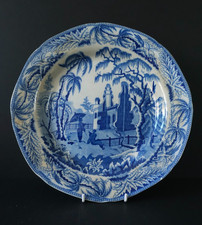 Antique English pearlware pottery Davenport Chinoiserie Ruins  Plate C.1810 9.5"