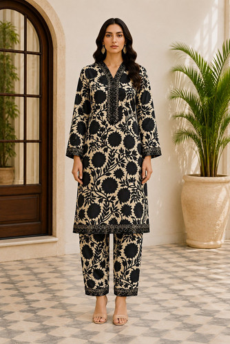 Women black printed - printed, lawn