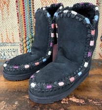MOU black embroidered sheepskin shearling boots. New In Box With Tags. Size 8
