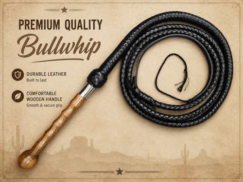 8ft premium leather bullwhip - premium,