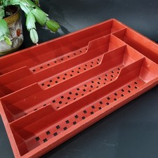 Vintage Plastic Cutlery Tray Brownred Drawer Organiser Kitchen Campervan Caravan