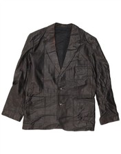 VINTAGE Mens Leather 2 Button Blazer Jacket IT 48 Medium Black Leather RD20