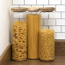 Set of 3 Acacia Lid Tall Glass