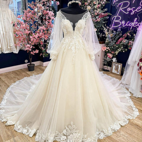 Champagne wedding dresses long - champagne,