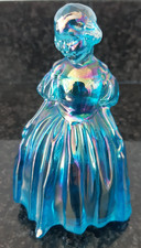 Carnival Glass lady figurine in iridescent blue. (5 inches).