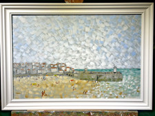 St Ives Harbour Contemporary British Impressionist Oil Painting .Framed, Signed