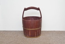 old vintage wooden rice bucket