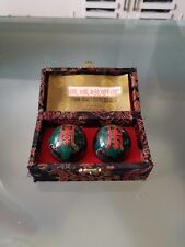 Chinese Cloisonné Baoding Balls Healing Meditation Dexterity Teal Silk Case
