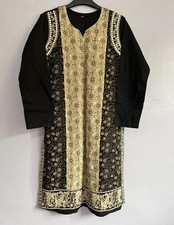 Black Thread Embroidered Cotton Shirt Indian Pakistani Salwar Kameez Size M
