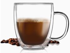 2 Double Wall Insulated Coffee Latte Glass Mug Tea Cup Thermal With Handle 400ml