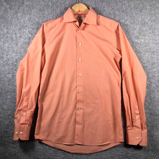 Eton Mens Size 38 15 Colour Orange Long Sleeve Shirt Slim Fit 100% Cotton