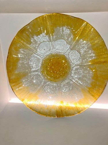Decorative yellow glass plate - yellow,