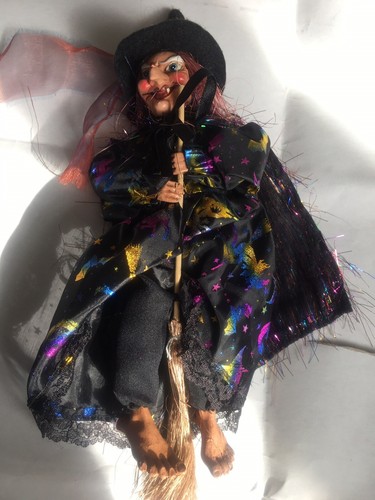 Halloween witch and broomstick - halloween,