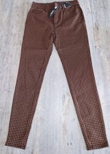 TU Womens Brown/Black Dogtooth Trousers UK Size 12 Stretchy Material