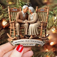 Going Old Together Couple Ornament, 2D Flat Rocking Chairs Acrylic Keepsake Sign