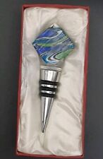 Blue and Green Beautiful Design Glass Wine Bottle Stopper  In Original Box