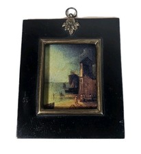 A Georgian Framed Reproduction Miniature Picture of a Seaside Landscape 