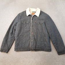 Levis Mens Jacket Large Grey Denim Sherpa Fleece Lined Type 3 Trucker Biker