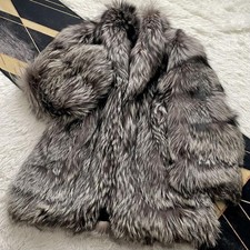 Silky smooth total length 88 silver fox saga  coat fur real fur XL from Japan