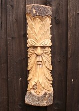 Green Man Wood Log Carving