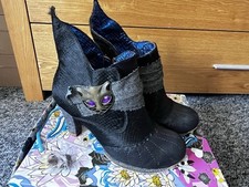 Irregular Choice Leather Ankle Boots UK 5 Black & Grey Whimsic Miaow Tweed