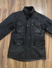 Barbour Tailored Sapper Wax Jacket Men' Size Small Black Full Zip Hooded