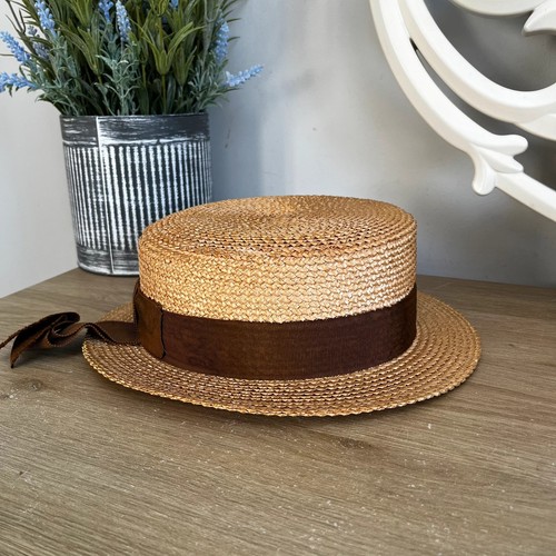 Vintage straw boater hat flat - vintage,