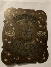 Vintage Brass 100-Year Perpetual Desk Calendar 1974 - 2073 Made Pakistan Stand