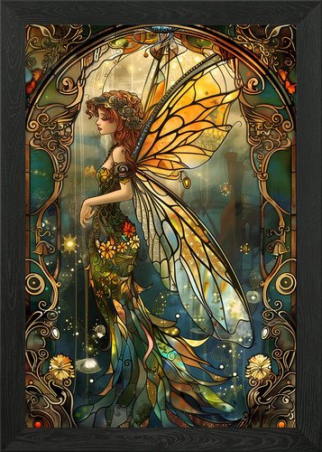 Fairy stained glass - stained, framed